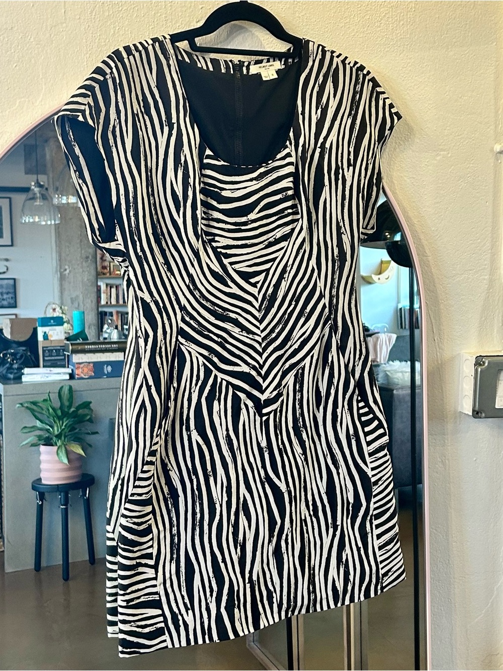 Helmut Lang Vintage Y2K Zebra Print Silk Dress, sz 6